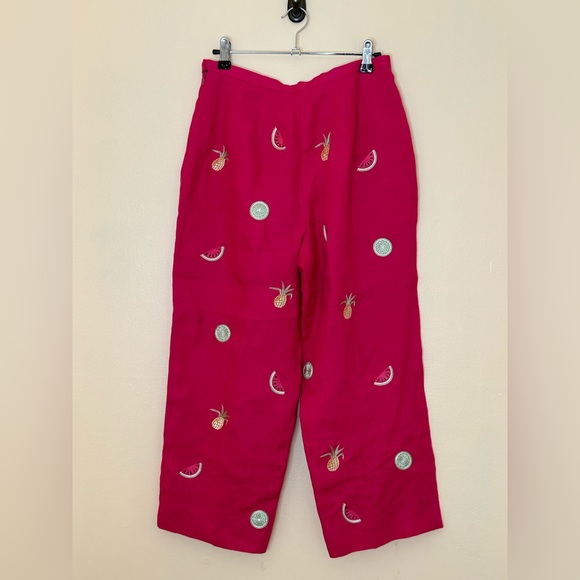 Talbots Petites Pants women’s fruit fruits hot pink Irish linen size 6 - Picture 2 of 4